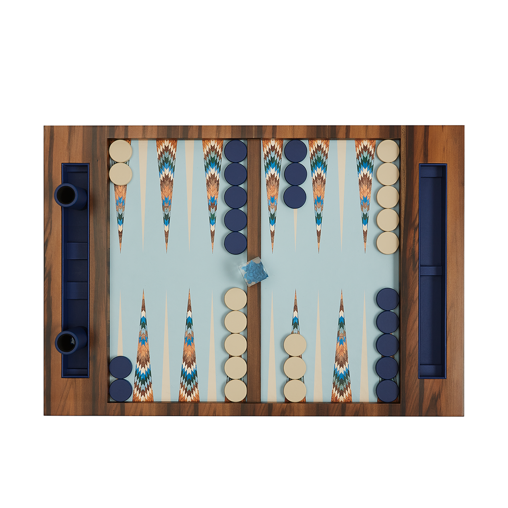 Alexandra Llewellyn Blue Aztec Table Top Backgammon