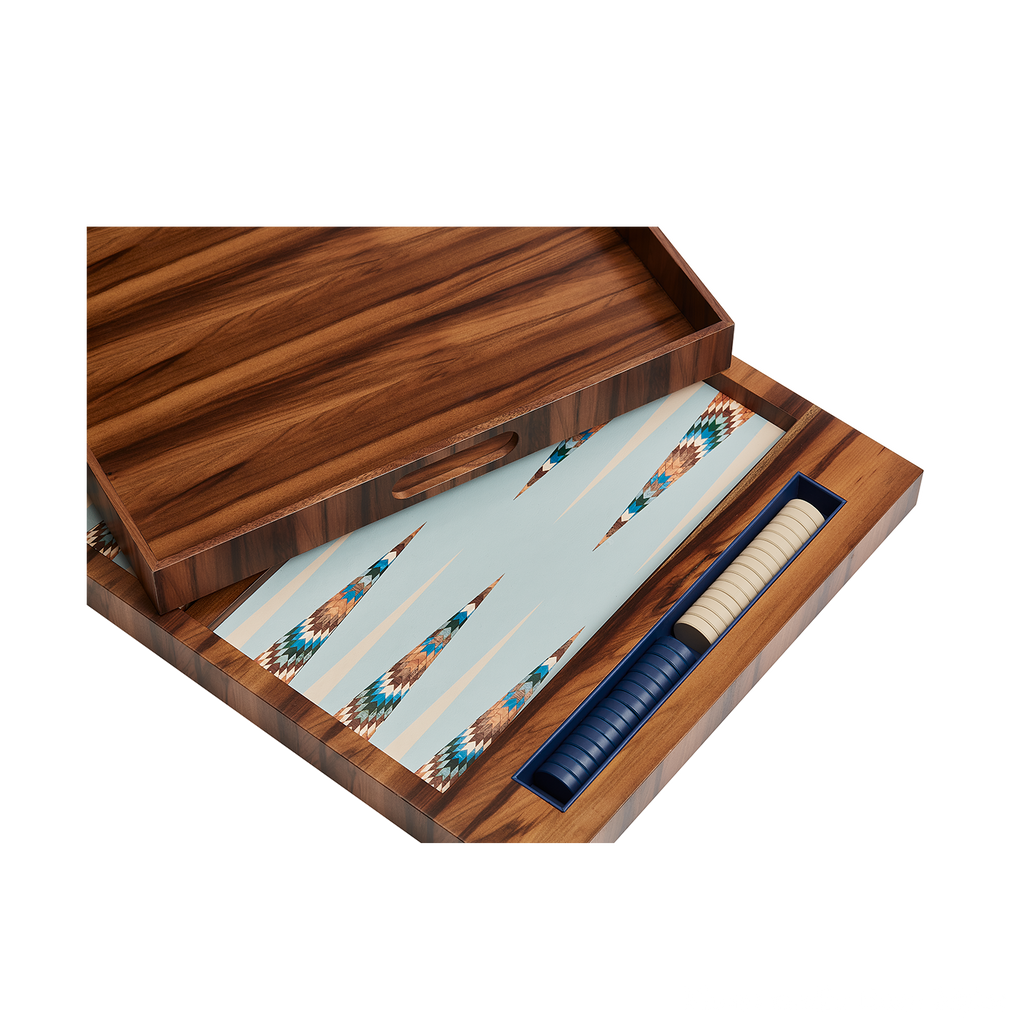 Alexandra Llewellyn Blue Aztec Table Top Backgammon