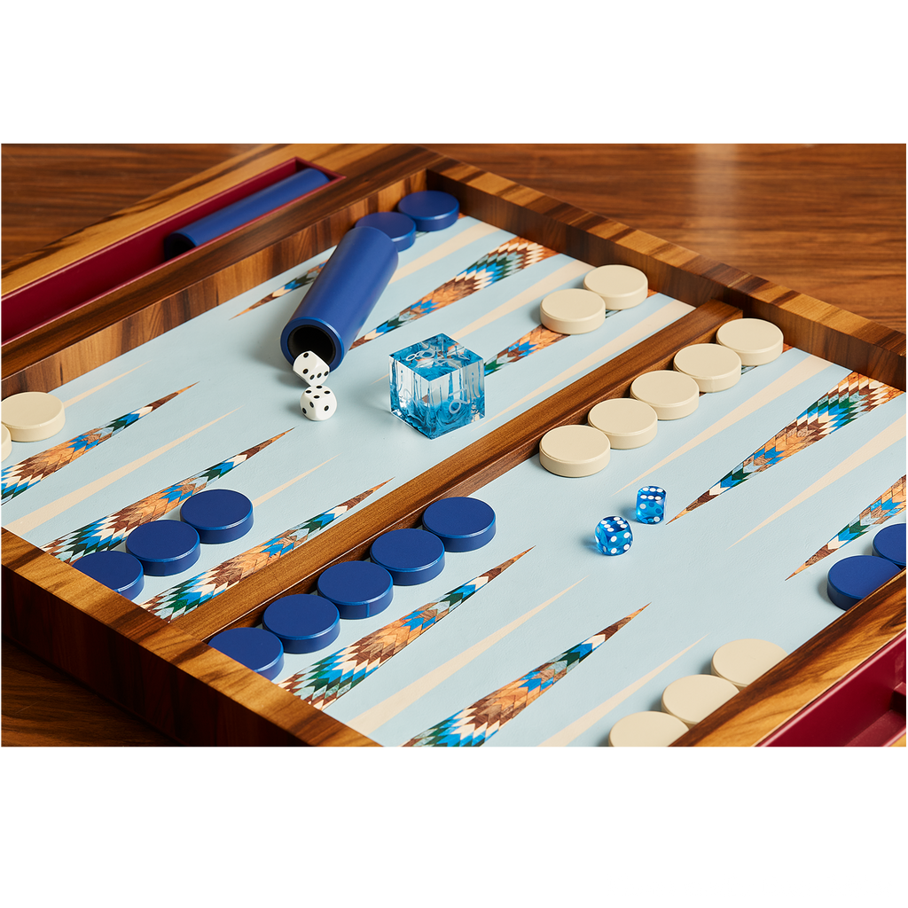 Alexandra Llewellyn Blue Aztec Table Top Backgammon