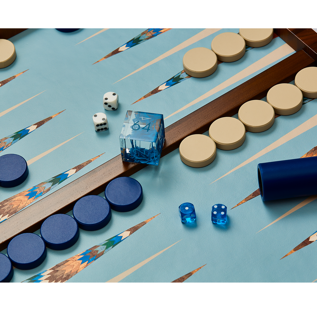 Alexandra Llewellyn Blue Aztec Table Top Backgammon