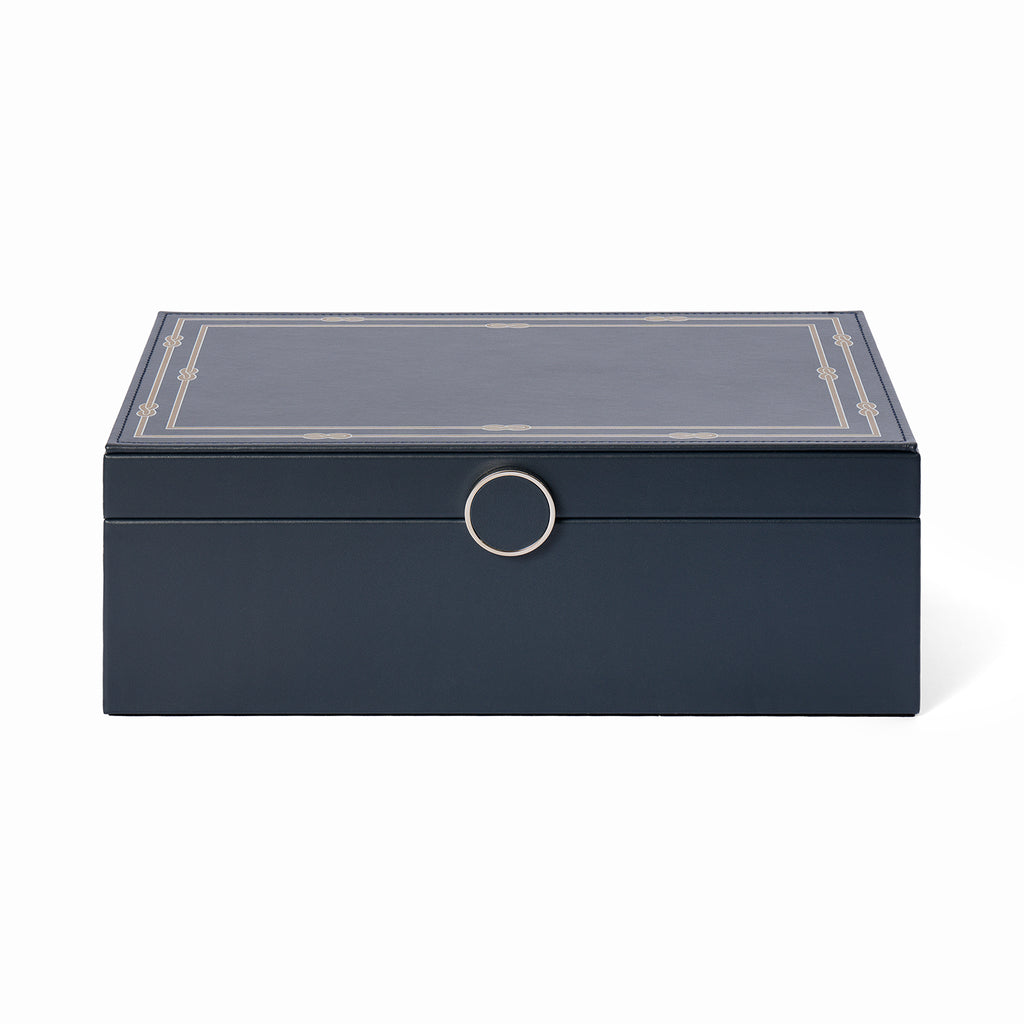 Decorative Box with Woven Print Navy Blue