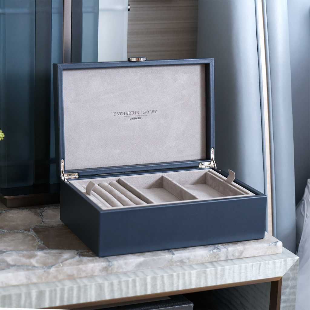 Decorative Box with Woven Print Navy Blue
