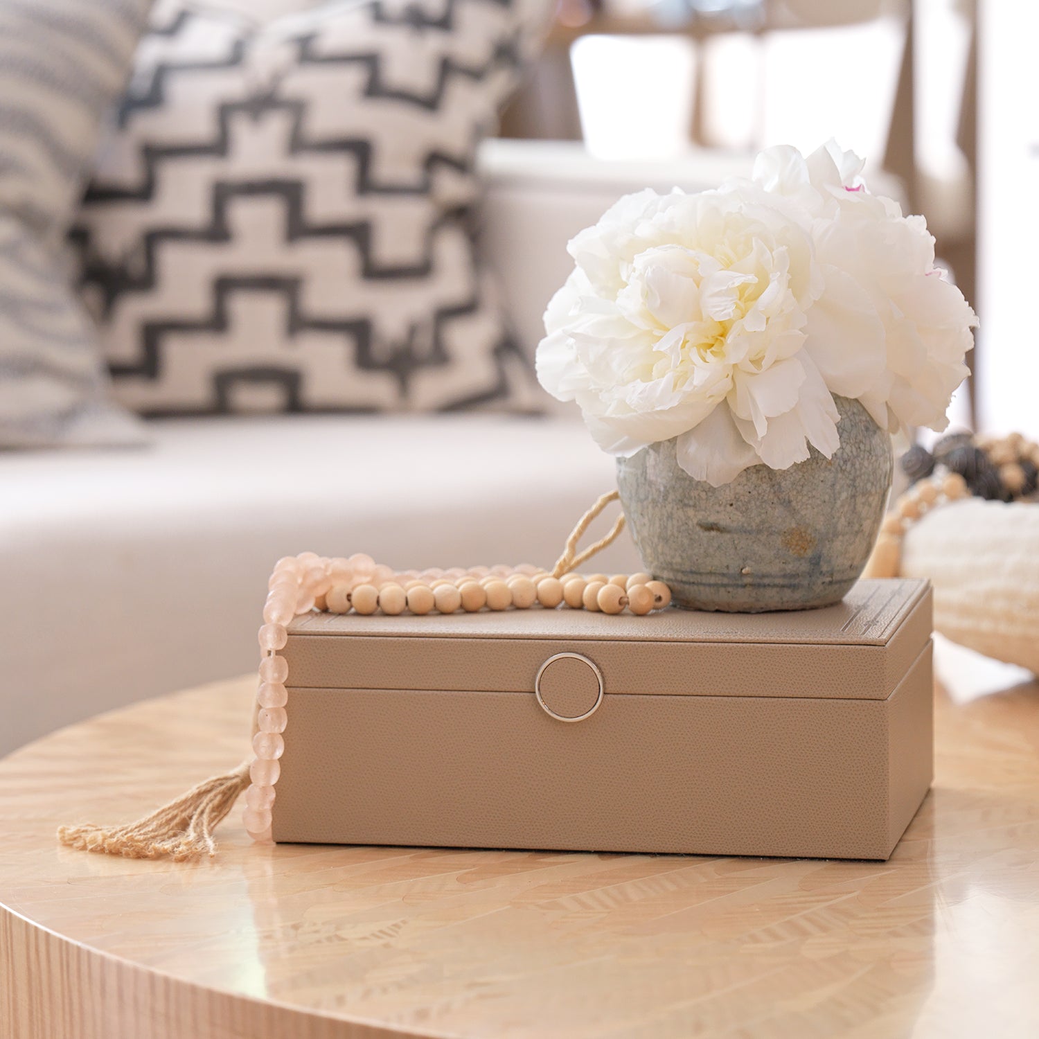 Decorative Box with Woven Print Taupe
