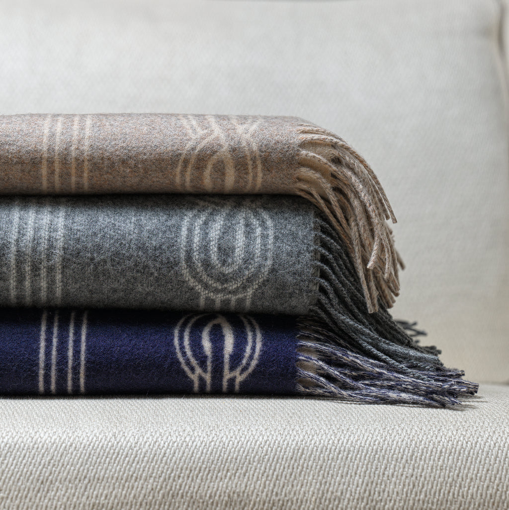 Reversible Navy Cashmere and Wool Throw
