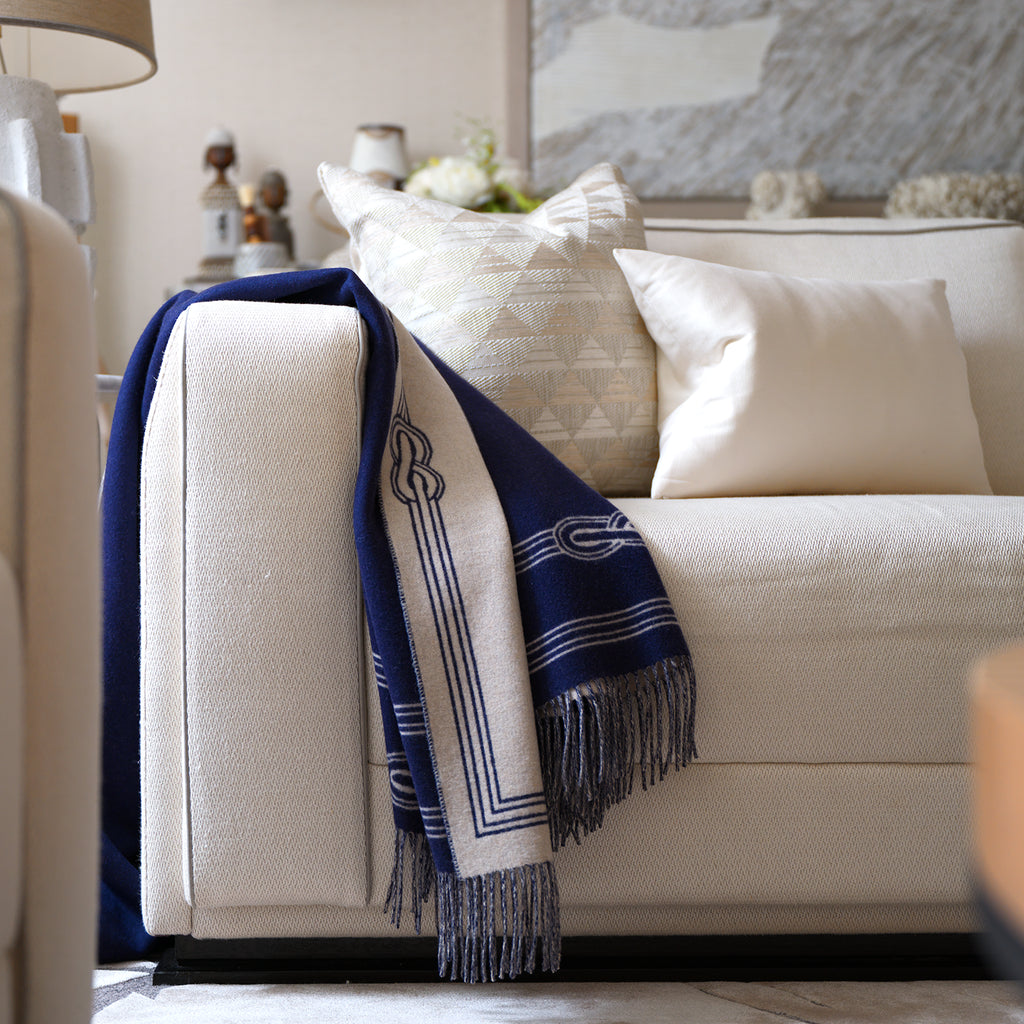 Reversible Navy Cashmere and Wool Throw