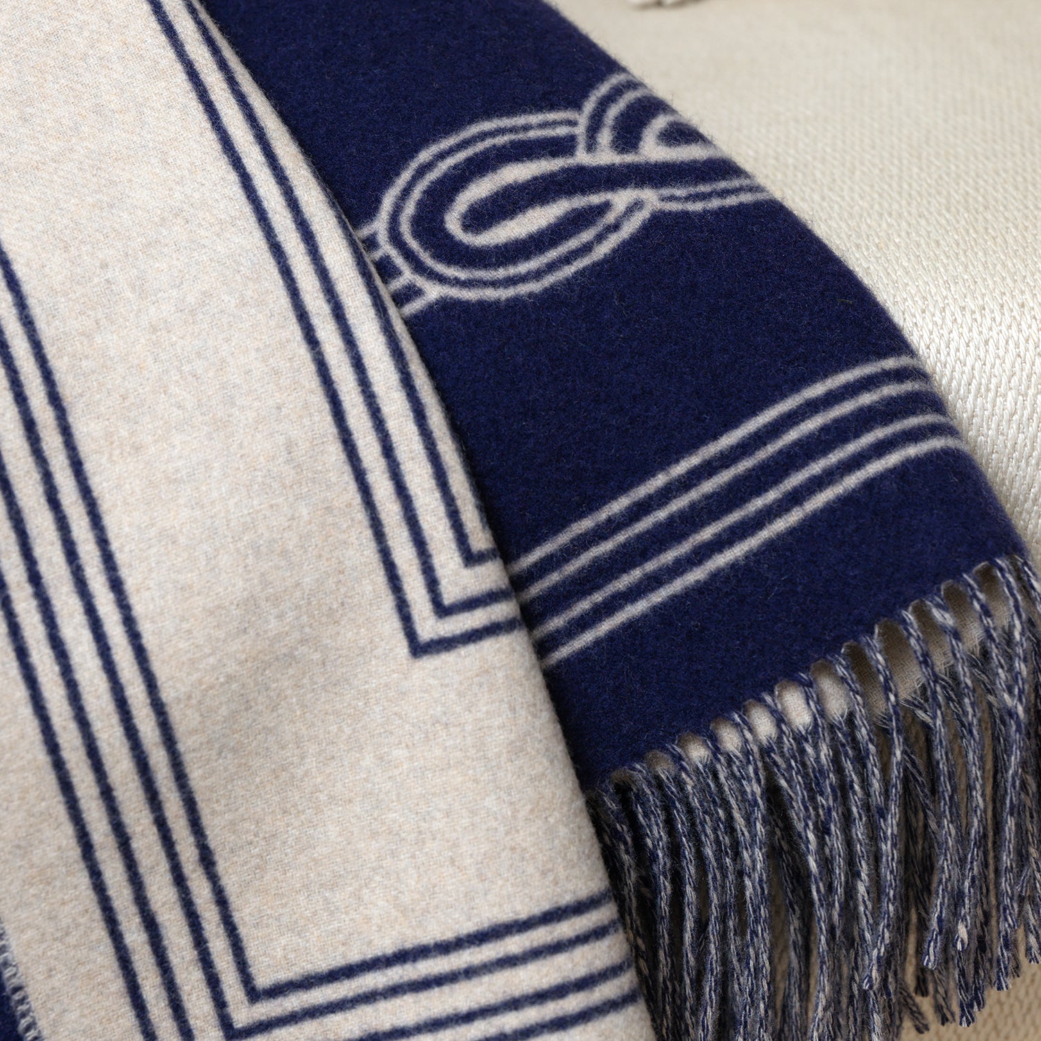 Reversible Navy Cashmere and Wool Throw