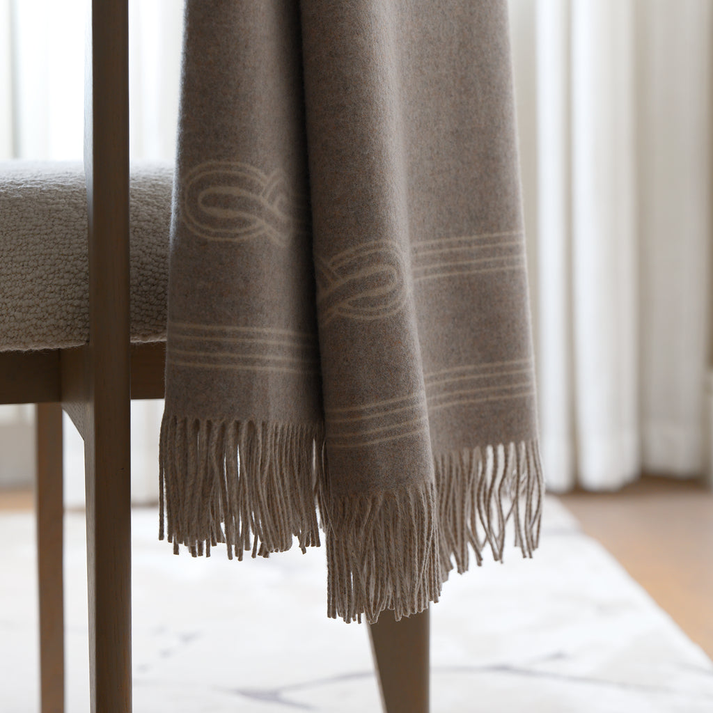 Reversible Taupe Cashmere and Wool Throw