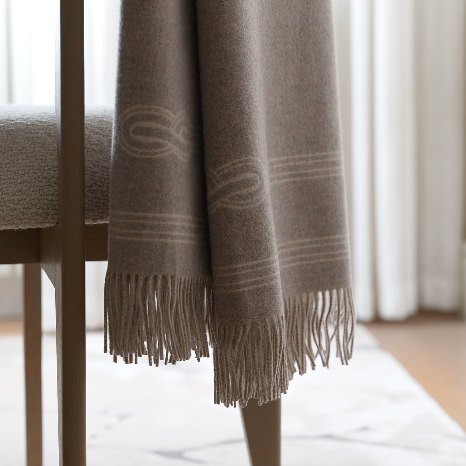 Reversible Taupe Cashmere and Wool Throw