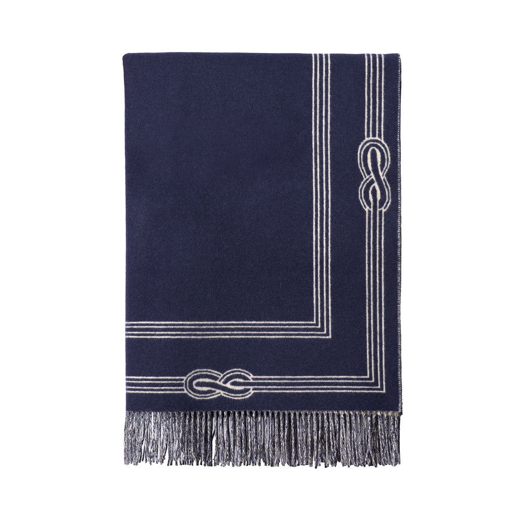 Reversible Navy Cashmere and Wool Throw