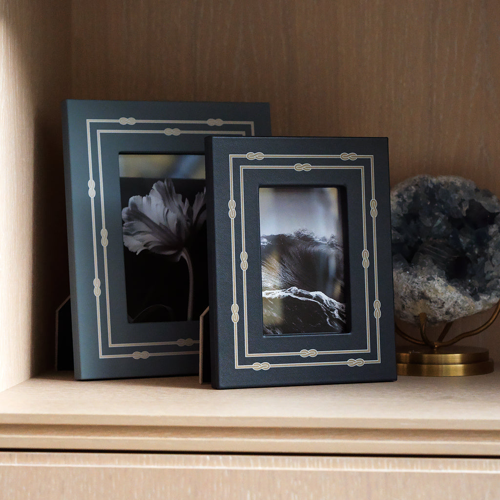 Picture Frame with Woven Print Border Navy Blue