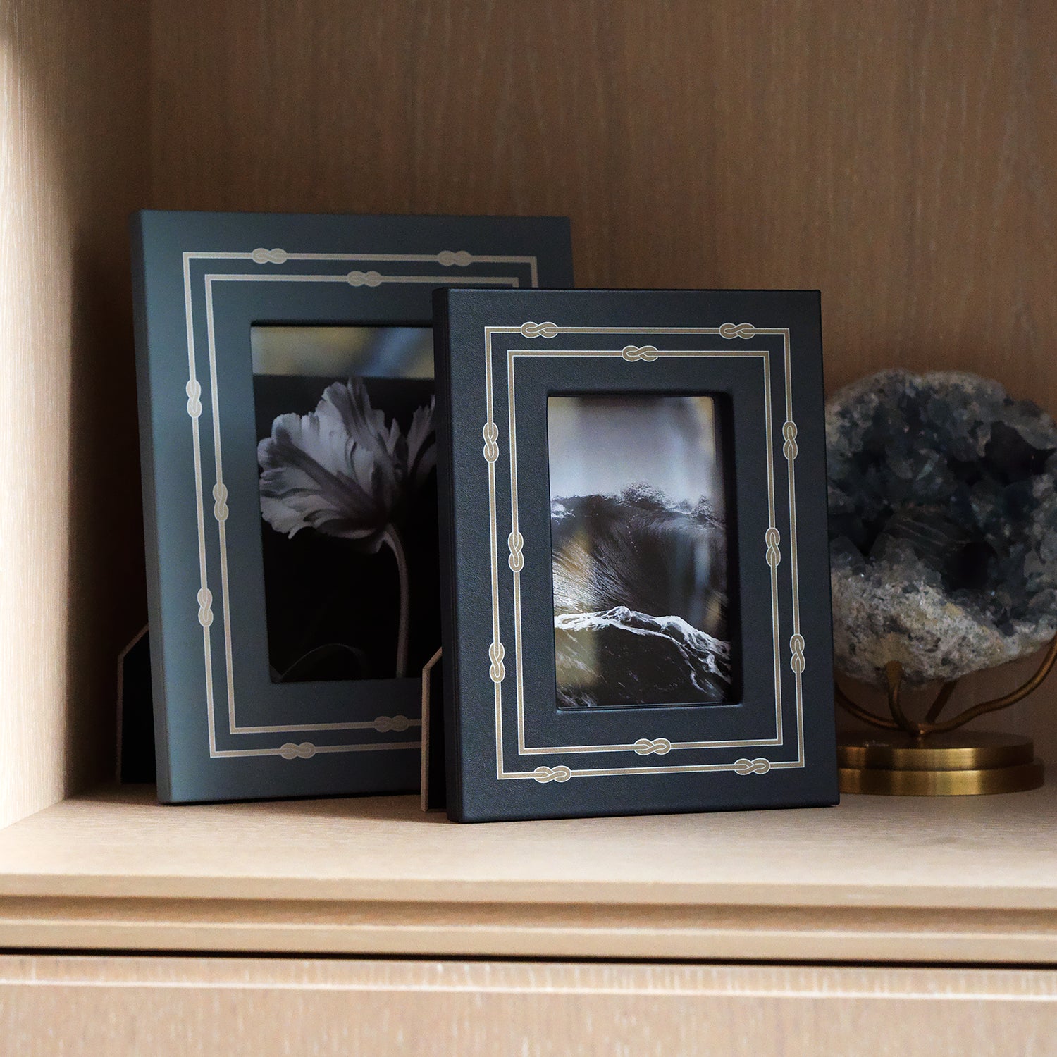 Picture Frame with Woven Print Border Navy Blue