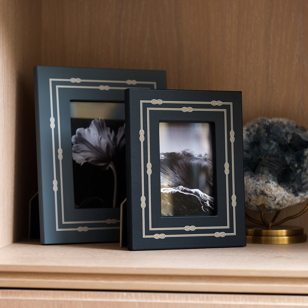 Picture Frame with Woven Print Border Navy Blue