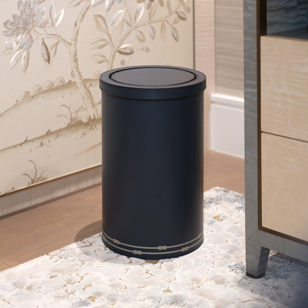 Round Metal Bin with Tilting Lid Navy Blue