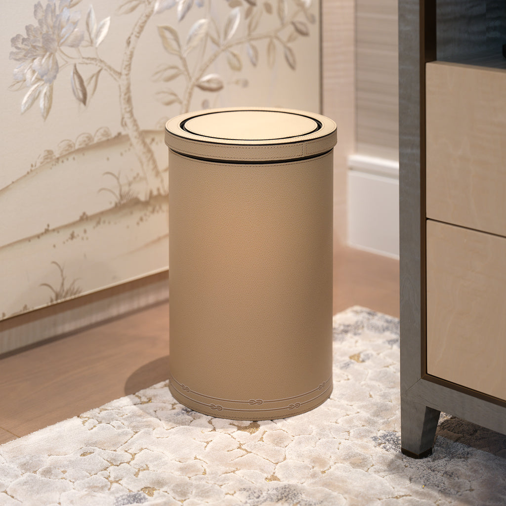 Round Metal Bin with Tilting Lid Taupe