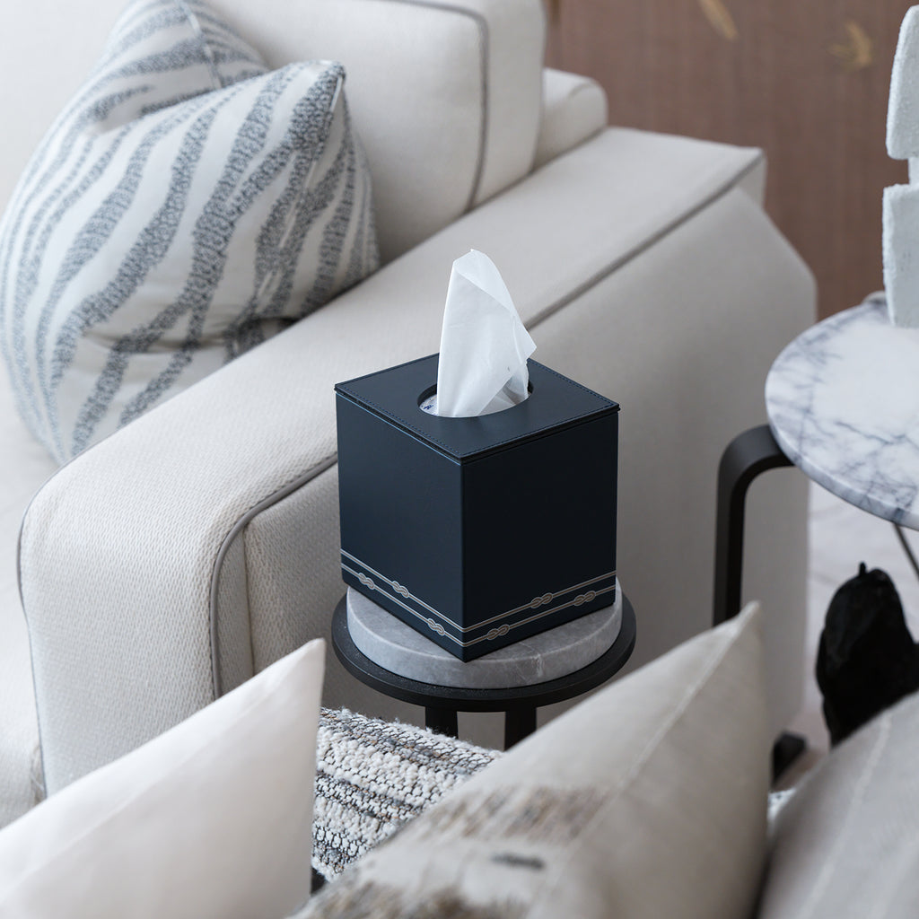 Square Tissue Box with Magnetic Lid Navy Blue