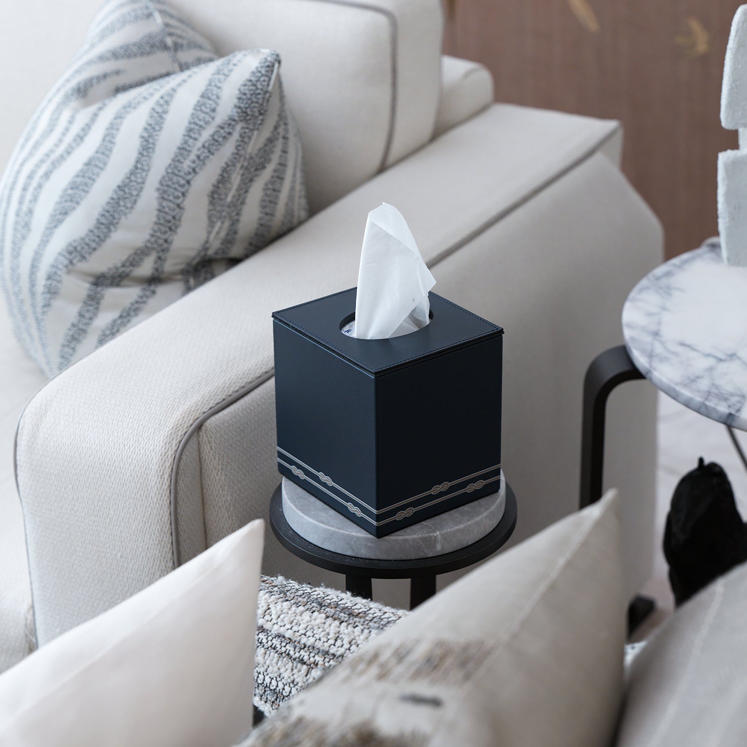 Square Tissue Box with Magnetic Lid Navy Blue
